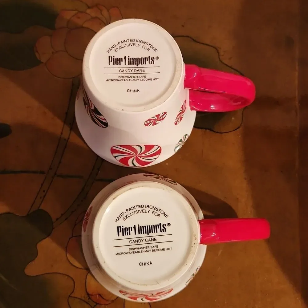 Pier 1 Imports Candy Cane Cup Mug 10oz. Set of 2